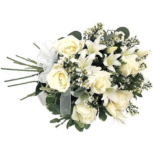 "Олд фешен"-букет из белых лилий и роз с доставкой по Домодедово 
