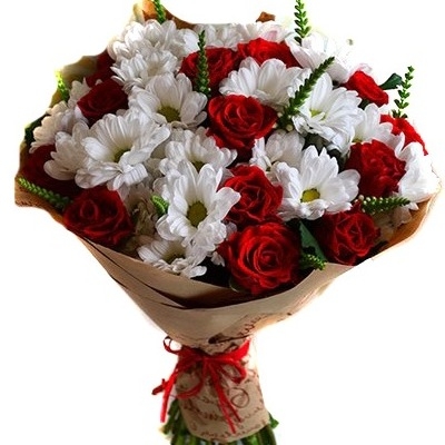 Букет из роз и хризантем "Вивьен" с доставкой по Домодедово 